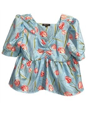 Sweetheart Beulah Style Vibrant Pink Blue Tulip Top One Size